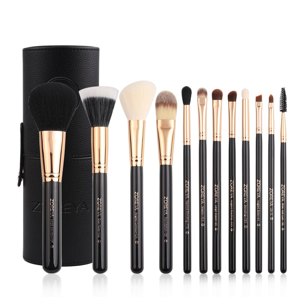 12-Piece Pink Makeup Brush Set - Travel-Friendly Organizer with Bonus Makeup Sponge for Flawless Application