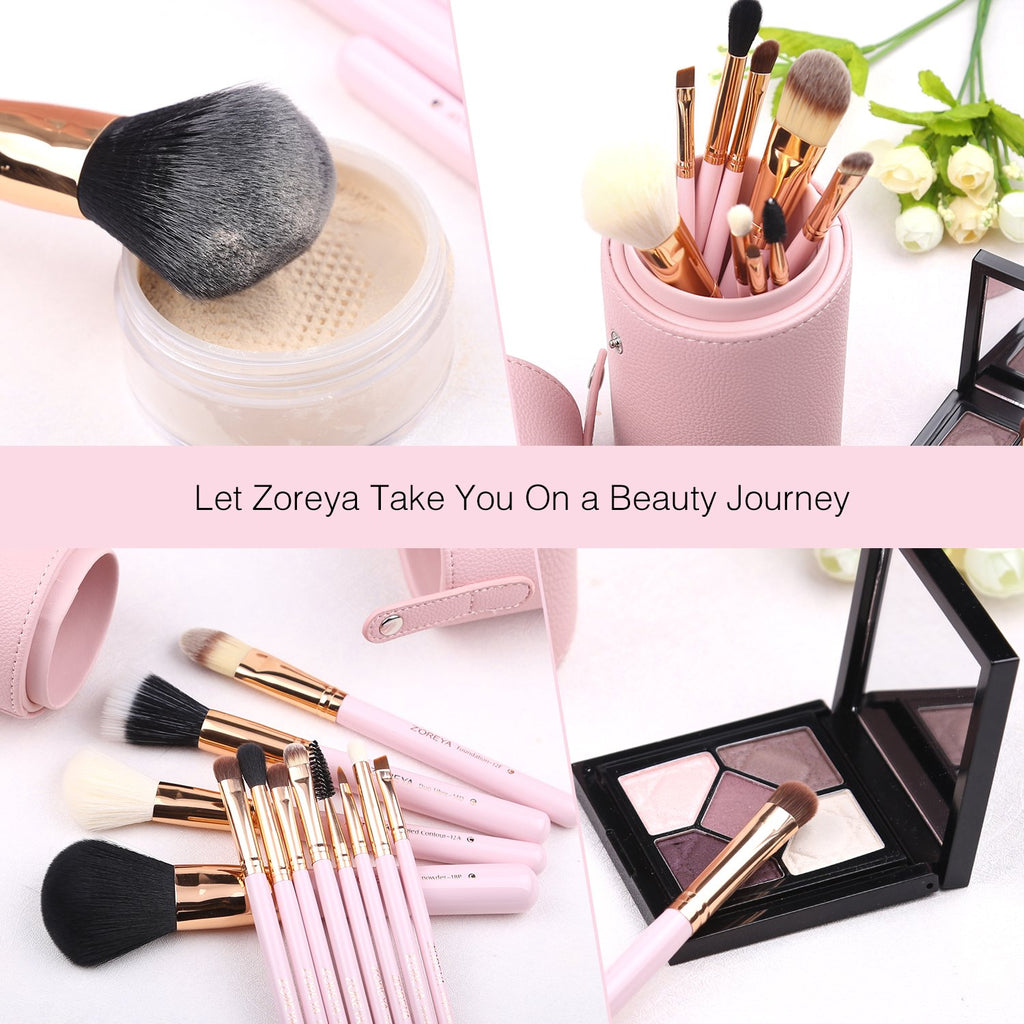 12-Piece Pink Makeup Brush Set - Travel-Friendly Organizer with Bonus Makeup Sponge for Flawless Application