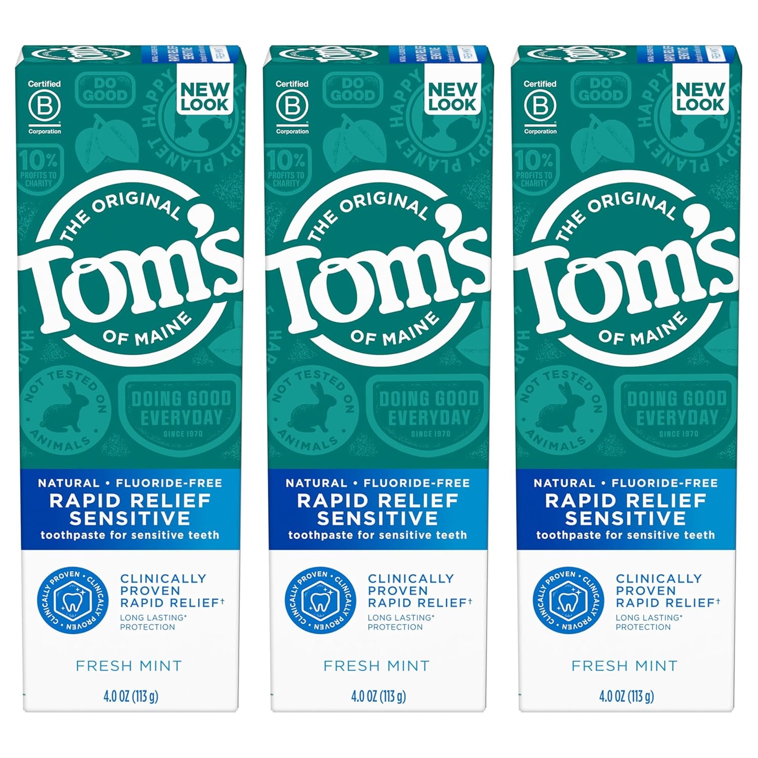 Rapid Relief Sensitive Toothpaste, Fresh Mint, 3 Pack, 4 Oz
