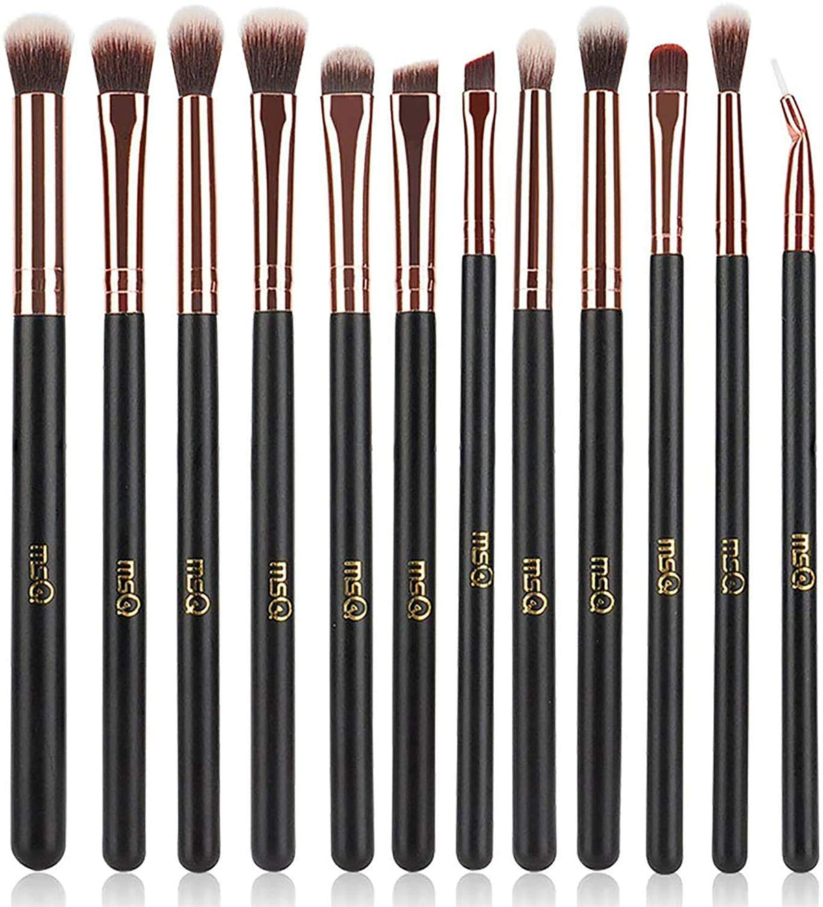 12-Piece Eye Makeup Brush Set - Soft Synthetic Hair & Long Wooden Handles for Perfect Eyeshadow, Eyeliner, Eyebrow & Blending (Black)