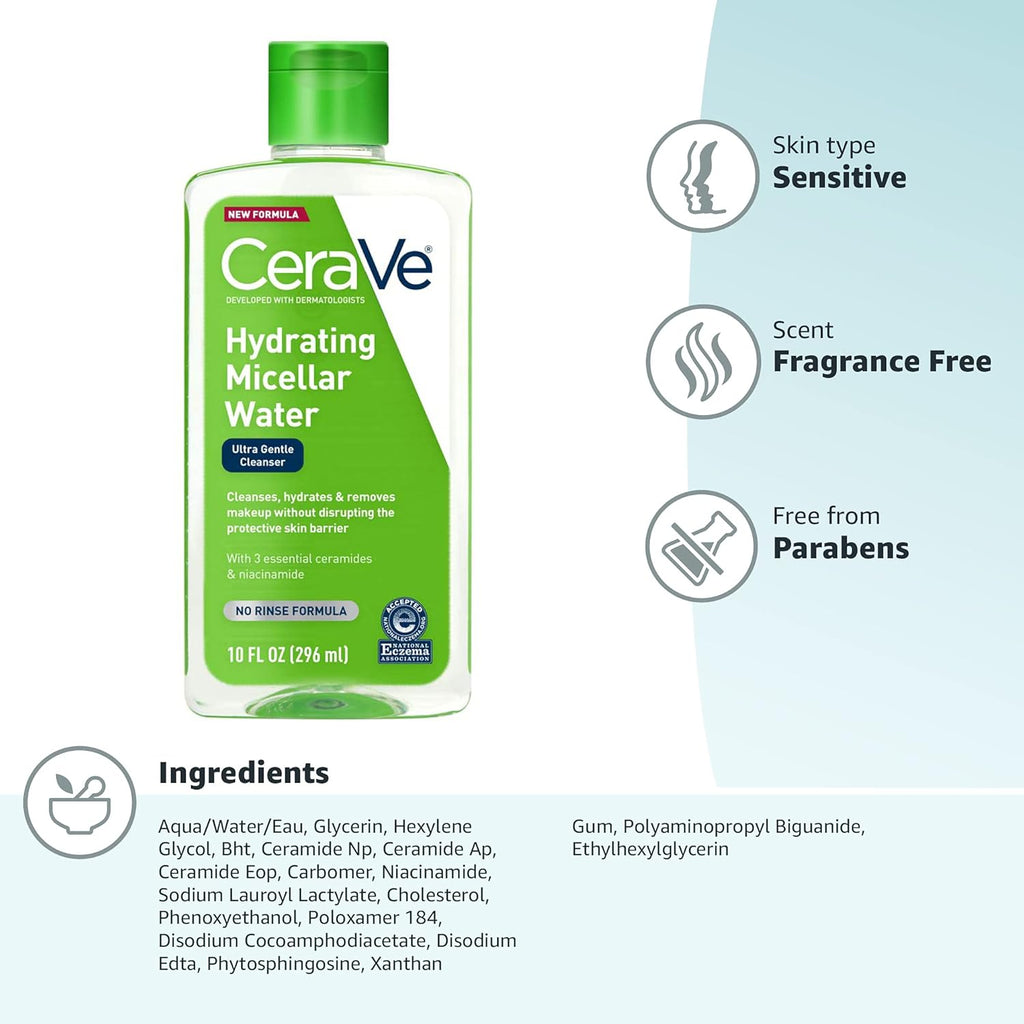 Micellar Water, Hydrating Facial Cleanser & Eye Makeup Remover, 10Oz