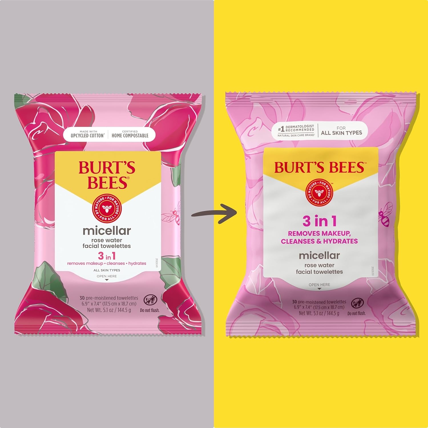 Burt’S Bees Micellar Rose Water Facial Towelettes, 30 Ct., 3 Pack