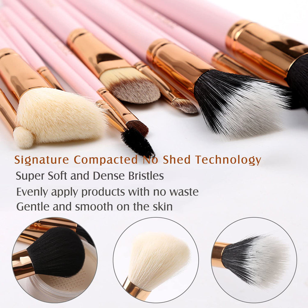 12-Piece Pink Makeup Brush Set - Travel-Friendly Organizer with Bonus Makeup Sponge for Flawless Application