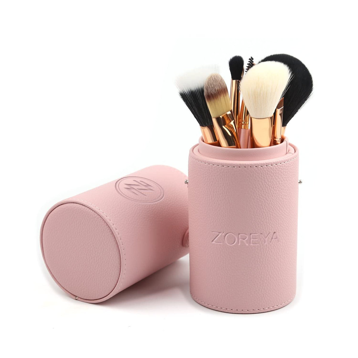 12-Piece Pink Makeup Brush Set - Travel-Friendly Organizer with Bonus Makeup Sponge for Flawless Application