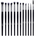 12-Piece Eye Makeup Brush Set - Soft Synthetic Hair & Long Wooden Handles for Perfect Eyeshadow, Eyeliner, Eyebrow & Blending (Black)