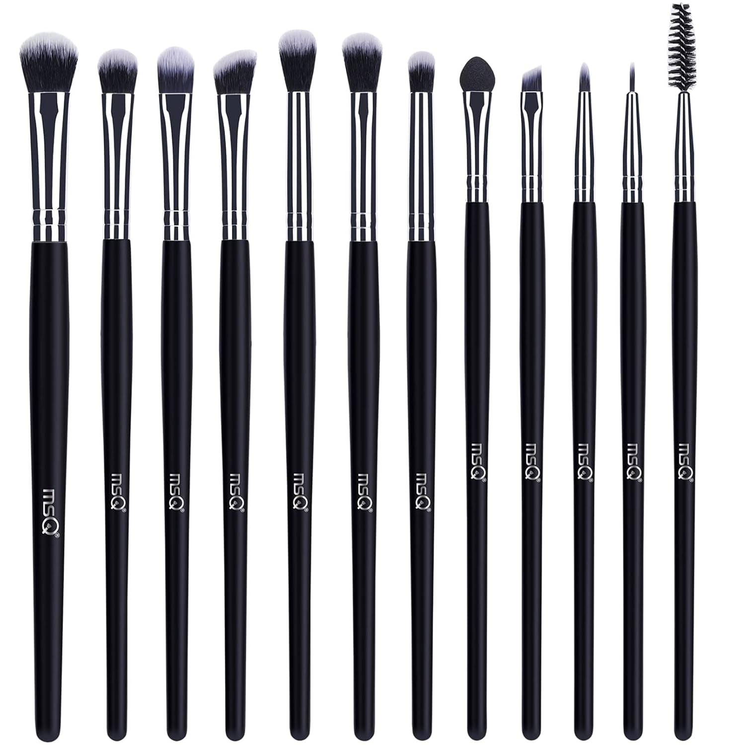 12-Piece Eye Makeup Brush Set - Soft Synthetic Hair & Long Wooden Handles for Perfect Eyeshadow, Eyeliner, Eyebrow & Blending (Black)