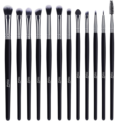 12-Piece Eye Makeup Brush Set - Soft Synthetic Hair & Long Wooden Handles for Perfect Eyeshadow, Eyeliner, Eyebrow & Blending (Black)