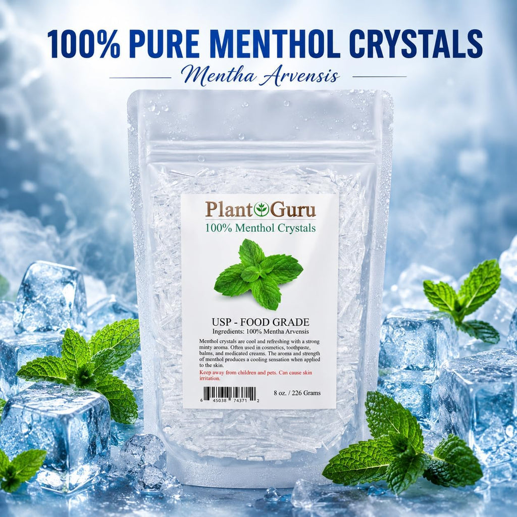 Menthol Crystals 8 Oz. Mentha Arvensis 100% Pure Natural USP Food Grade - Great for Cosmetics, Salves, Balms, Creams and Soap Making.