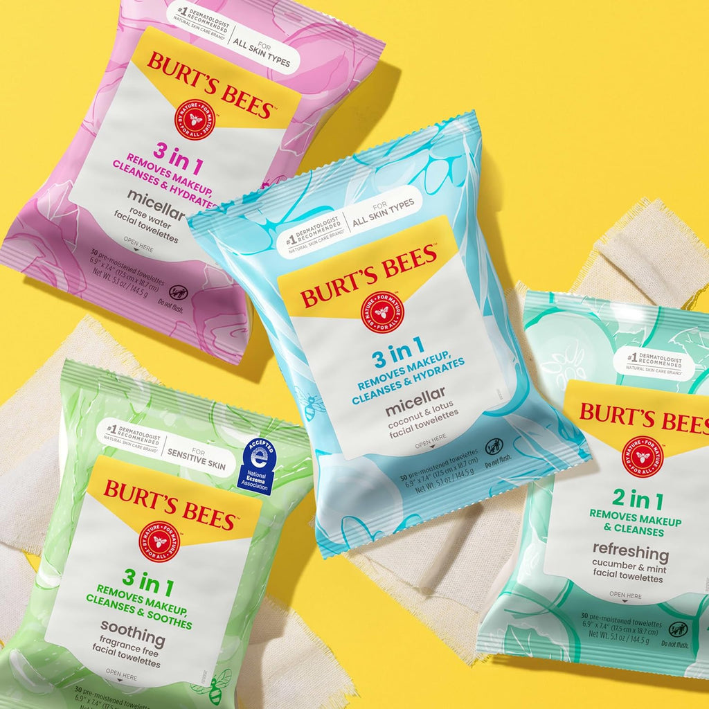 Burt’S Bees Micellar Rose Water Facial Towelettes, 30 Ct., 3 Pack