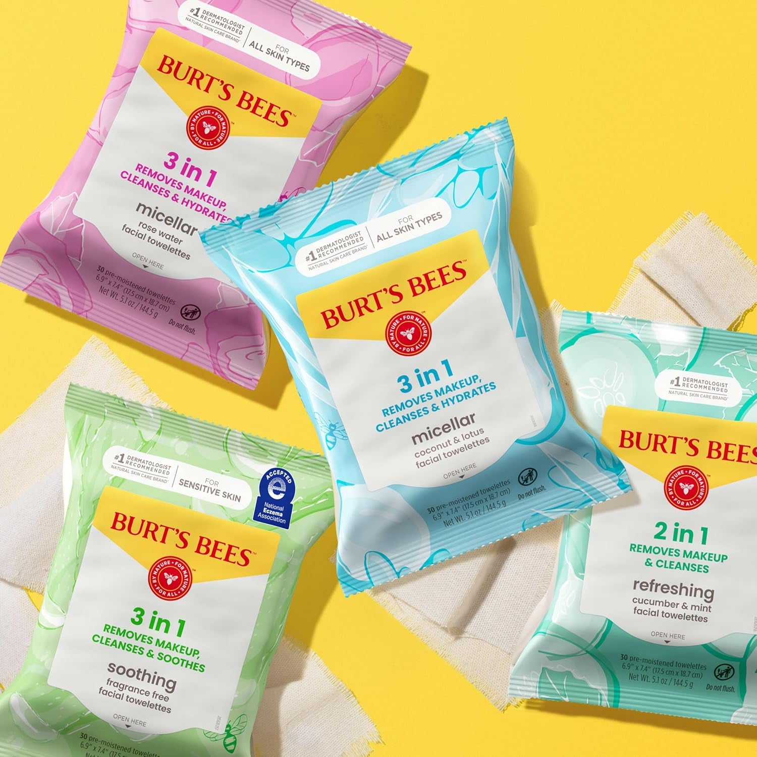 Burt’S Bees Micellar Rose Water Facial Towelettes, 30 Ct., 3 Pack