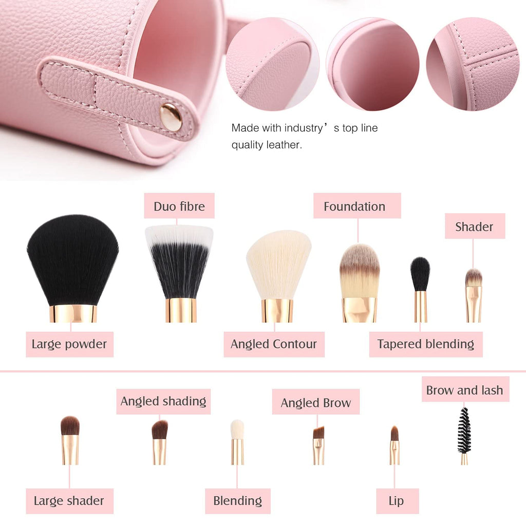 12-Piece Pink Makeup Brush Set - Travel-Friendly Organizer with Bonus Makeup Sponge for Flawless Application