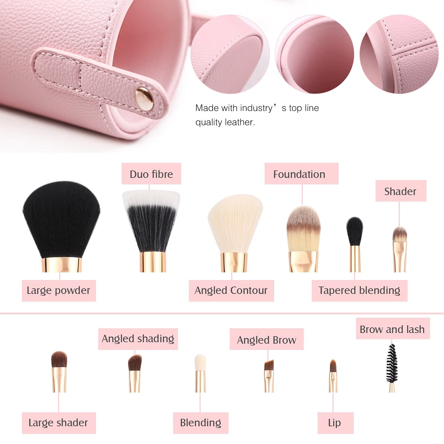 12-Piece Pink Makeup Brush Set - Travel-Friendly Organizer with Bonus Makeup Sponge for Flawless Application