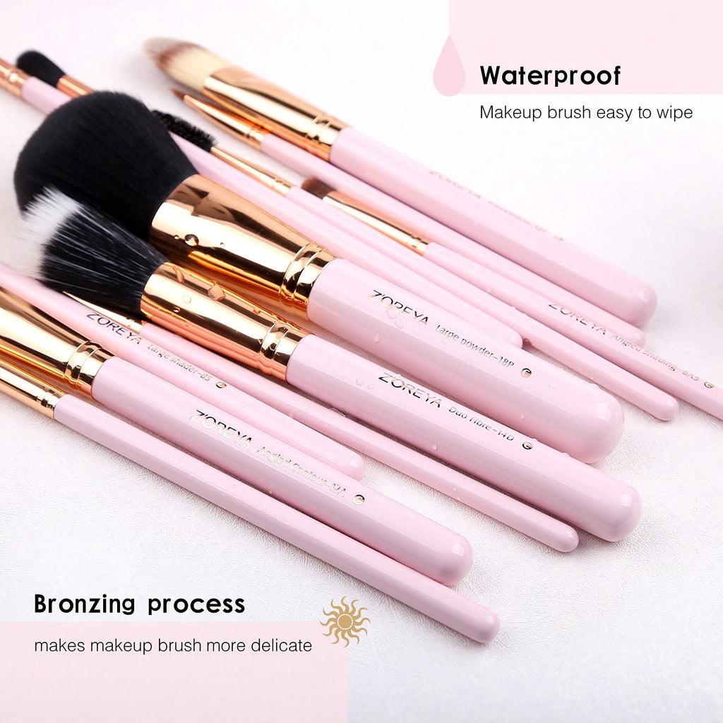 12-Piece Pink Makeup Brush Set - Travel-Friendly Organizer with Bonus Makeup Sponge for Flawless Application