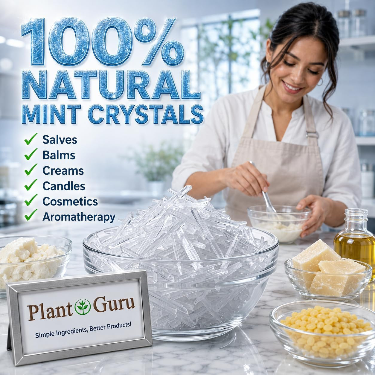 Menthol Crystals 8 Oz. Mentha Arvensis 100% Pure Natural USP Food Grade - Great for Cosmetics, Salves, Balms, Creams and Soap Making.