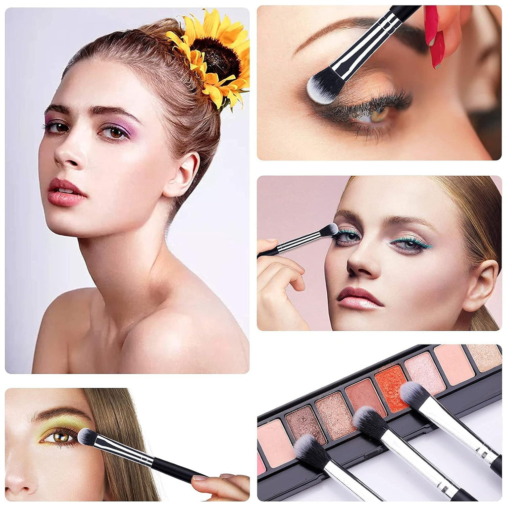 12-Piece Eye Makeup Brush Set - Soft Synthetic Hair & Long Wooden Handles for Perfect Eyeshadow, Eyeliner, Eyebrow & Blending (Black)
