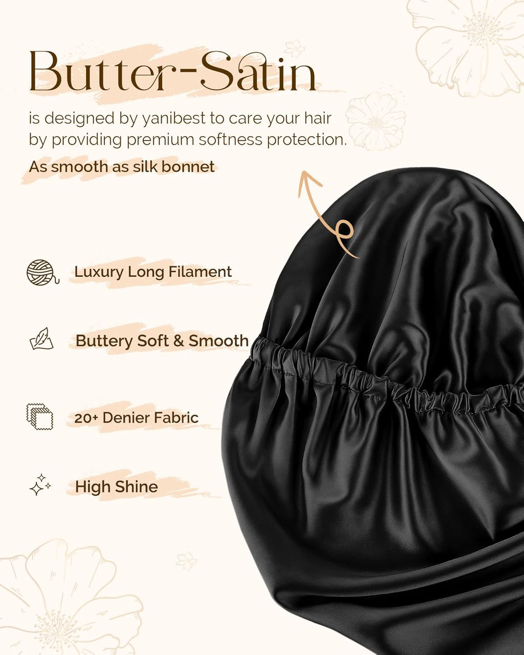 Adjustable Satin Sleep Bonnet, Double Layer Extra Long Hair Bonnet