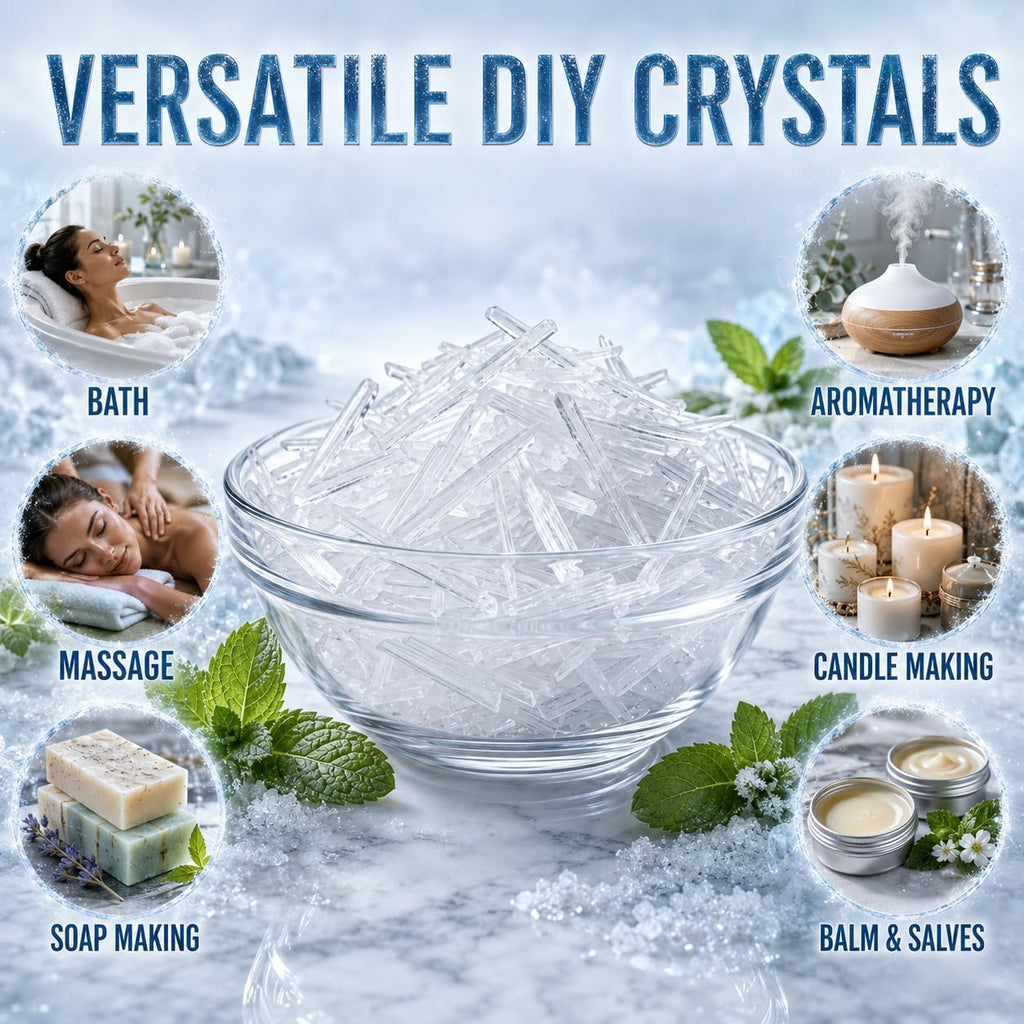 Menthol Crystals 8 Oz. Mentha Arvensis 100% Pure Natural USP Food Grade - Great for Cosmetics, Salves, Balms, Creams and Soap Making.