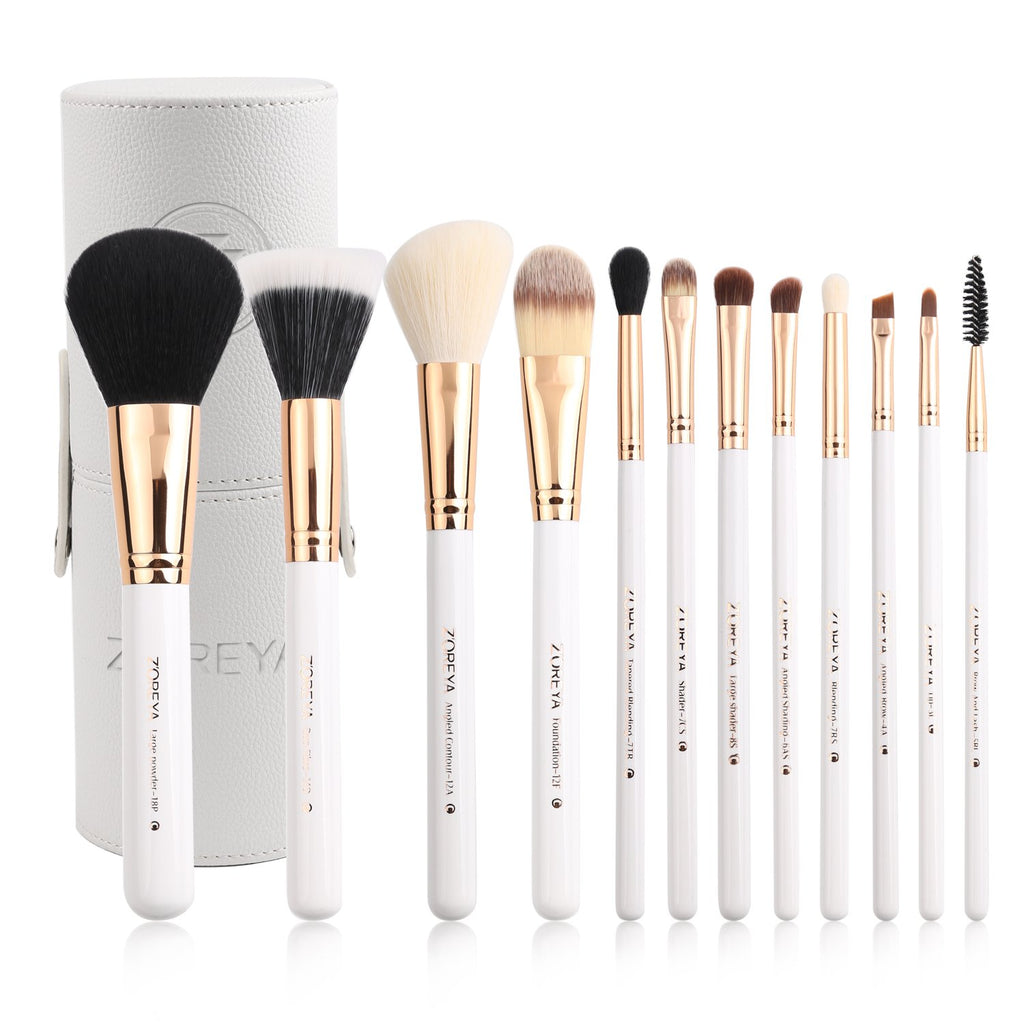12-Piece Pink Makeup Brush Set - Travel-Friendly Organizer with Bonus Makeup Sponge for Flawless Application
