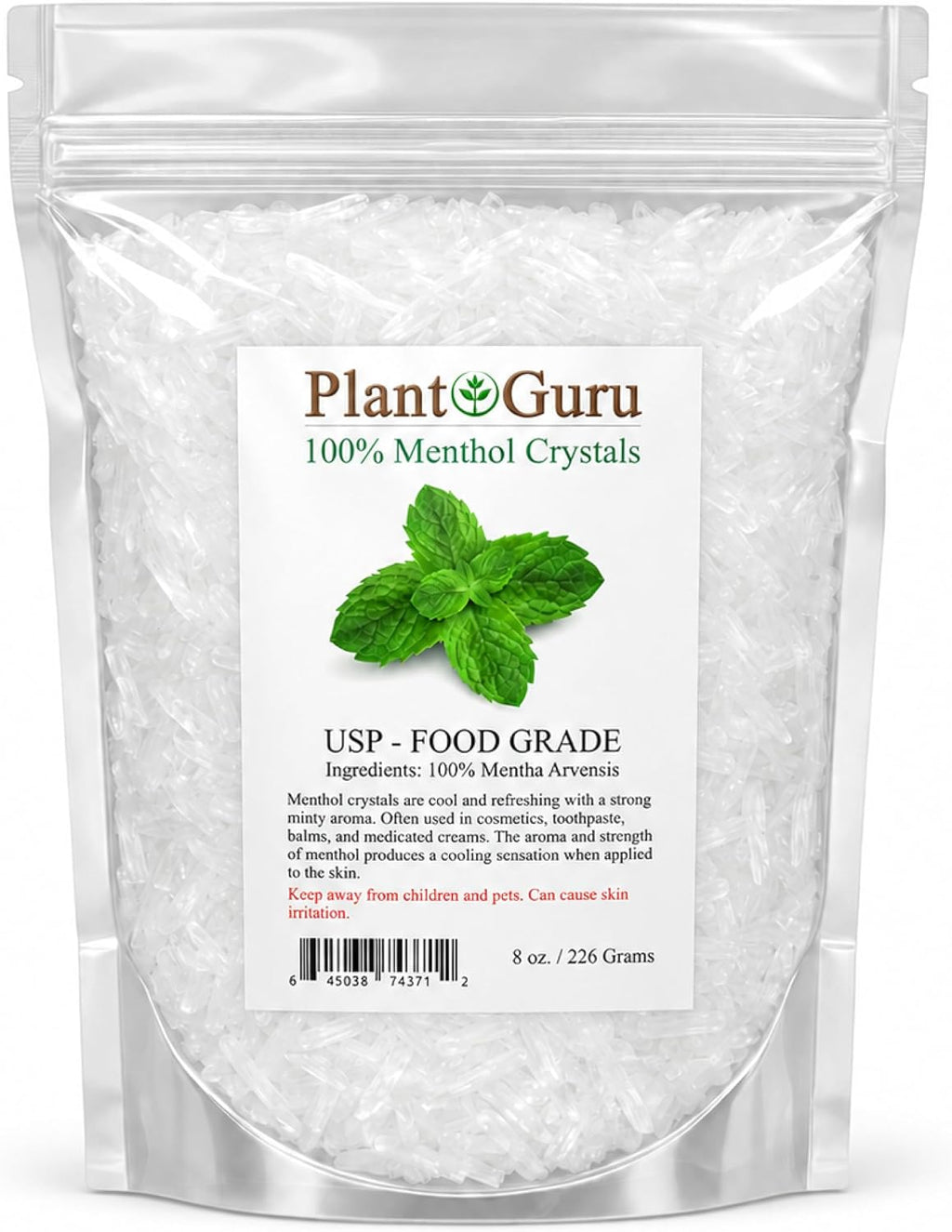 Menthol Crystals 8 Oz. Mentha Arvensis 100% Pure Natural USP Food Grade - Great for Cosmetics, Salves, Balms, Creams and Soap Making.