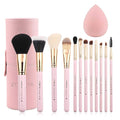 12-Piece Pink Makeup Brush Set - Travel-Friendly Organizer with Bonus Makeup Sponge for Flawless Application