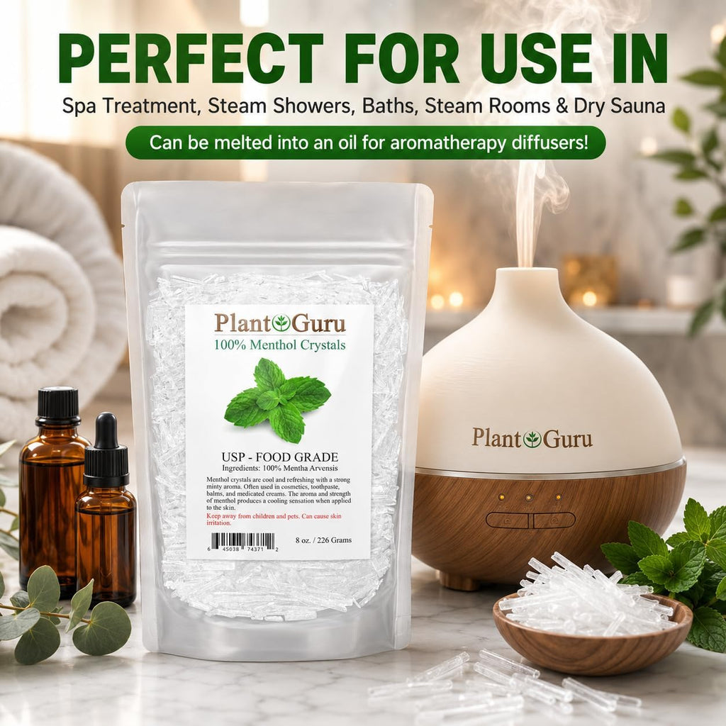 Menthol Crystals 8 Oz. Mentha Arvensis 100% Pure Natural USP Food Grade - Great for Cosmetics, Salves, Balms, Creams and Soap Making.