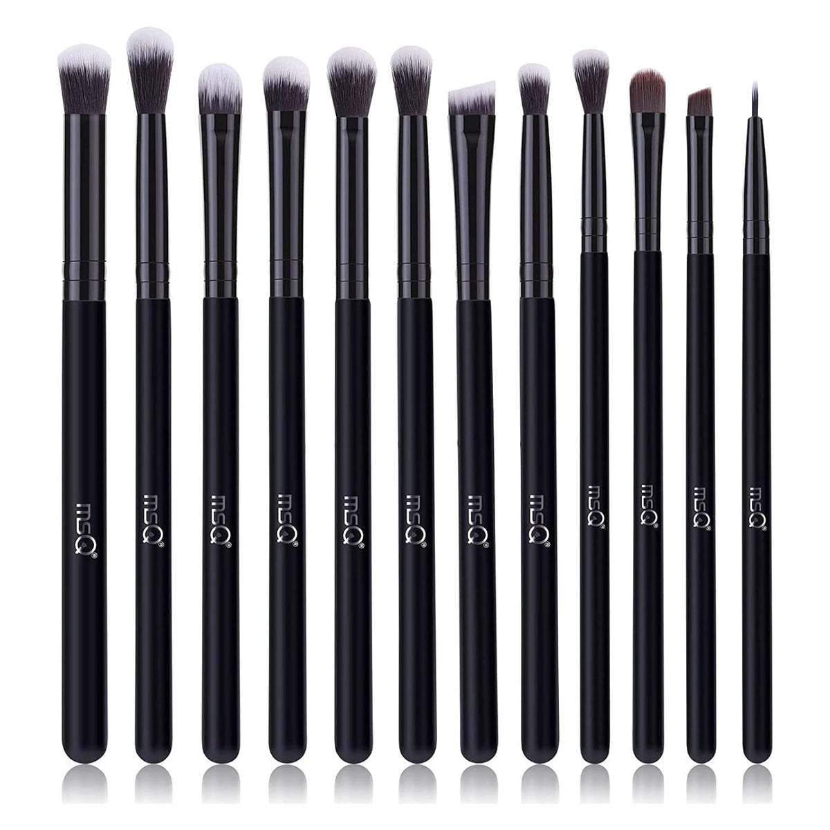 12-Piece Eye Makeup Brush Set - Soft Synthetic Hair & Long Wooden Handles for Perfect Eyeshadow, Eyeliner, Eyebrow & Blending (Black)