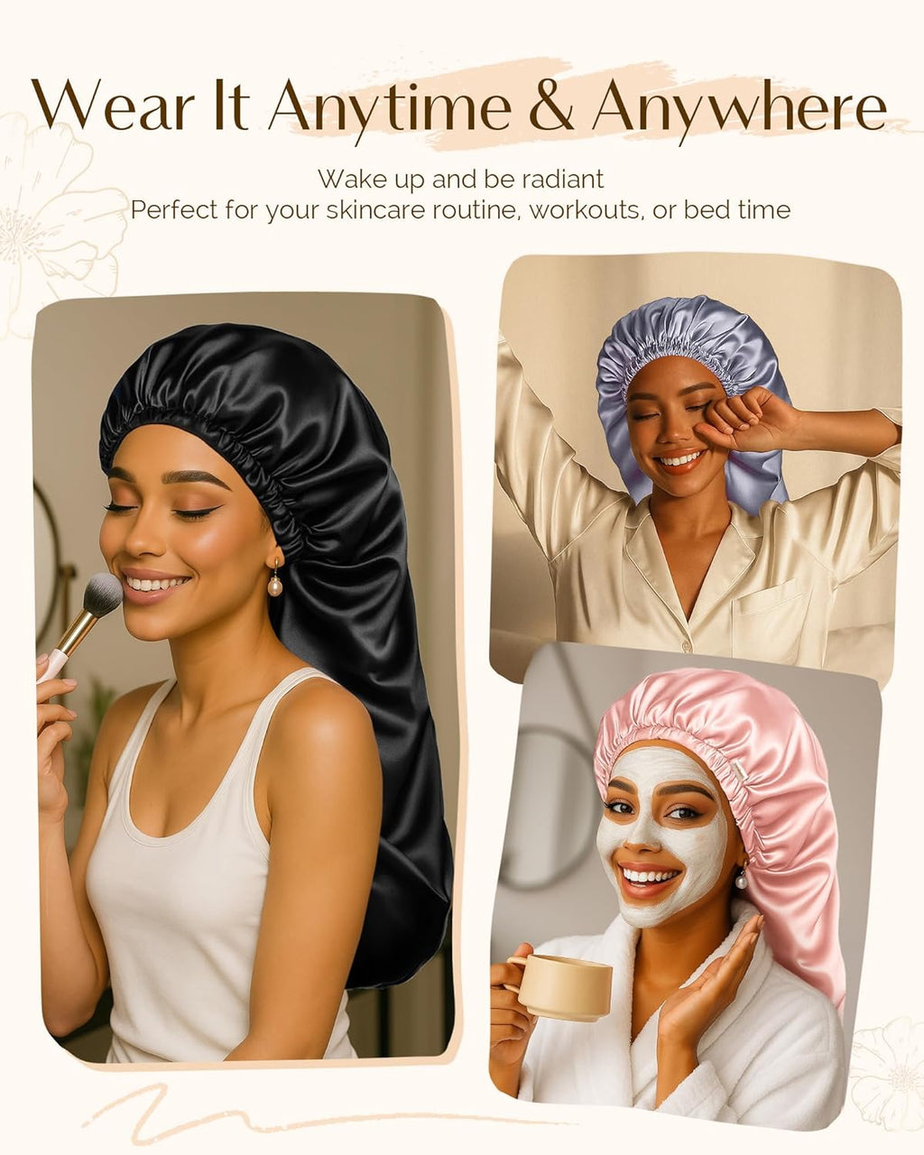 Adjustable Satin Sleep Bonnet, Double Layer Extra Long Hair Bonnet